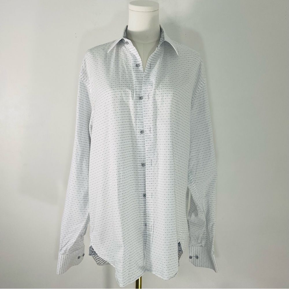 Gem Malki Men’s Italian Fabric White Long Sleeve Button Down Dress Shirt Size L
